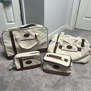 Brand New Bundle of 4 Elegant Cream and Brown Travel Bag Set